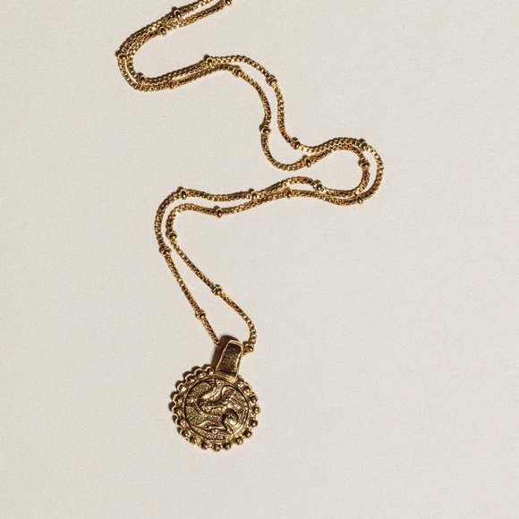 Pamela Card Jewelry Heavenly Flight Amulet Necklace, 24K Gold Plated, Coin - Picture 1 of 5